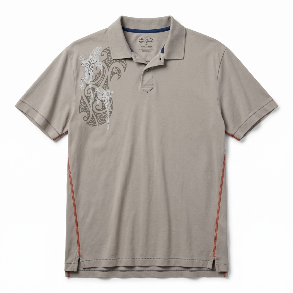 Crazy Shirts Polo Mens XL Gray  Pima Cotton Tribal Shark Hawaii Graphic